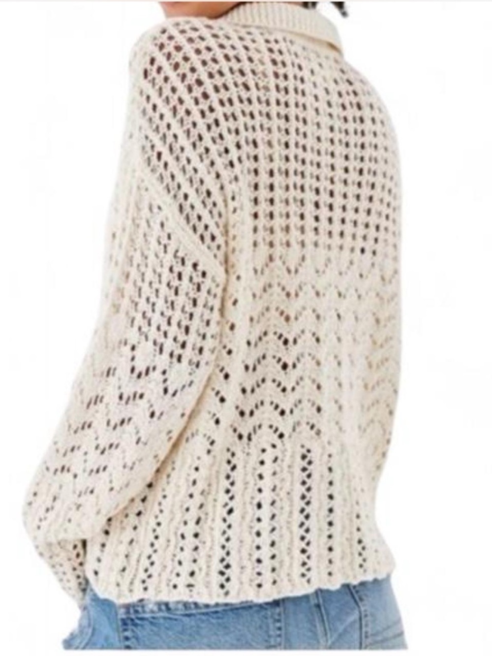 American Eagle Outfitters Open-Knit Lace-Up V-Neck Sweater - Cream - Picture 2 of 5
